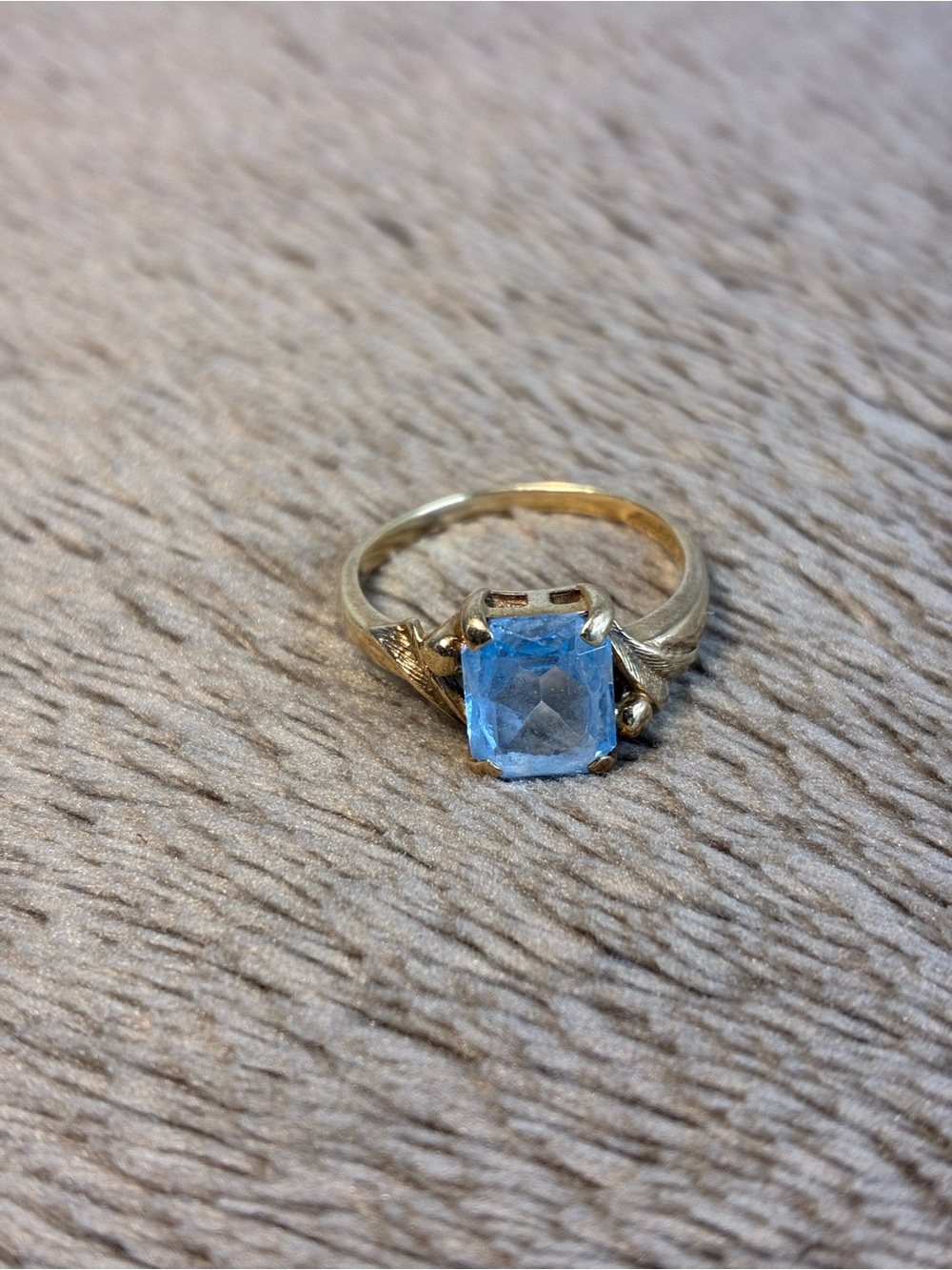 Aquamarine Emerald Cut Diamond Ring 14k Yellow Gold size 7.5 for women